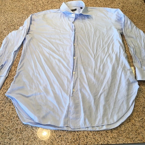 Baroni Couture Size 16.5 Mens Blue Stripe Textured Button Up Shirt Long Sleeve - Picture 2 of 9